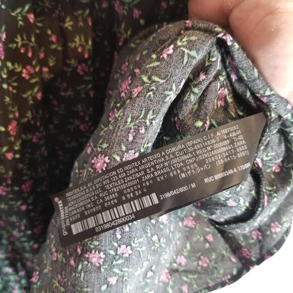 Zara Dress Womens M The Lisa‎ Floral Short Sleeve High Neck Swing Trapeze Black - Picture 10 of 13